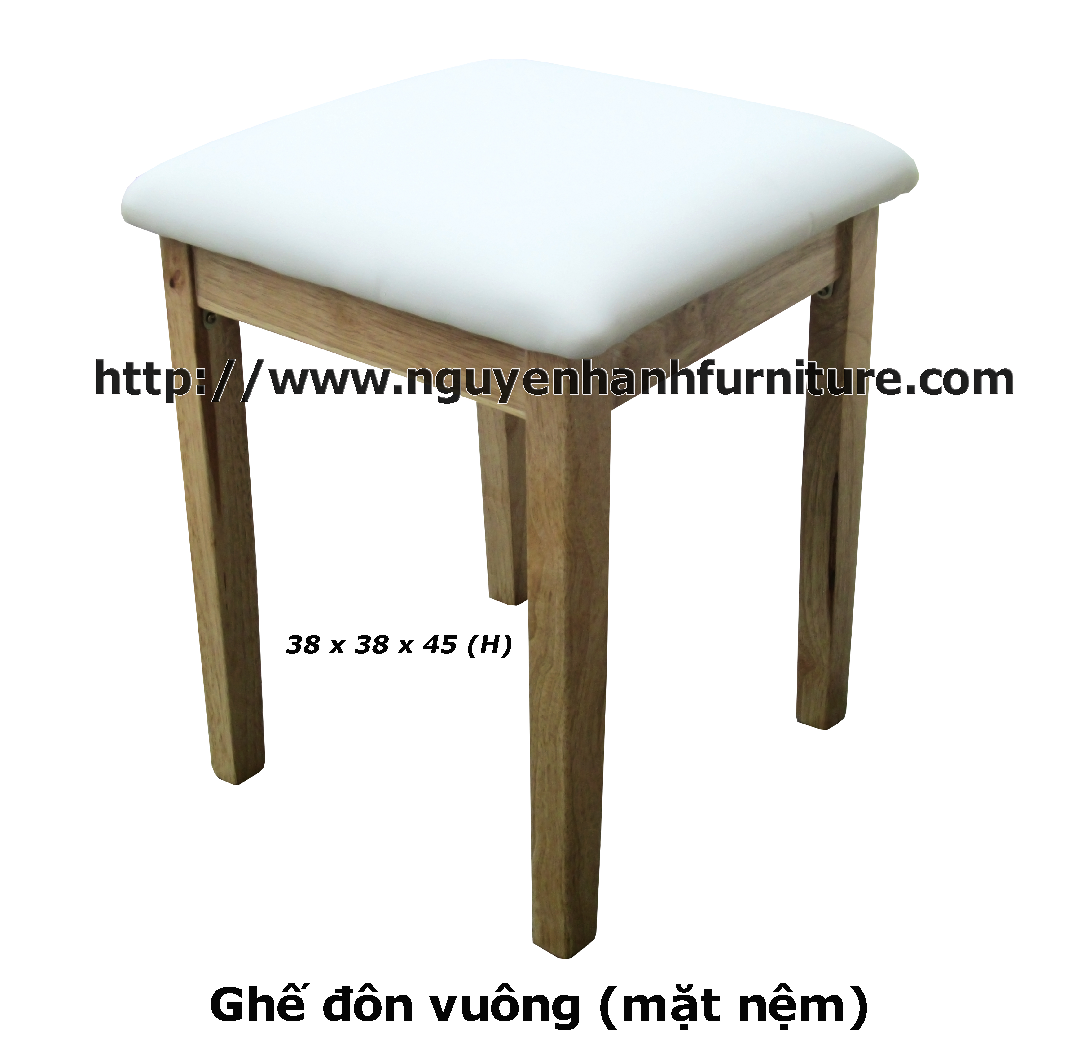 Name product: square chair (cream cushion) - Dimensions: 38 x 38 x 45 (H) - Description: Wood natural rubber